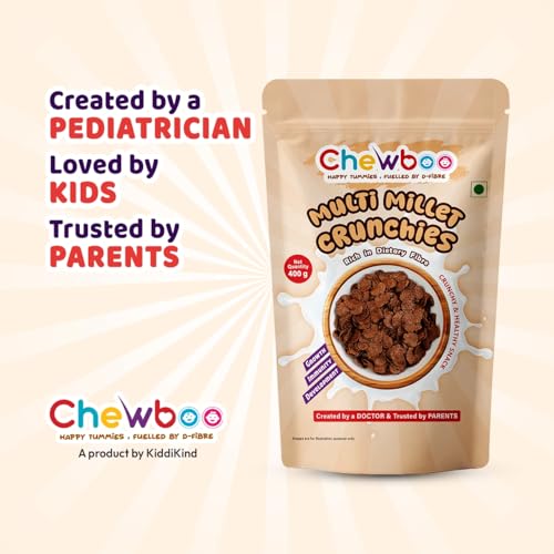 Image of Chewboo Cocoa Multi-Millet Crunchies for Kids | Ragi, Jowar, Bajra & Foxtail Grain Cereal Snack | Jaggery Sweetened | Healthy Breakfast Option | 400 g