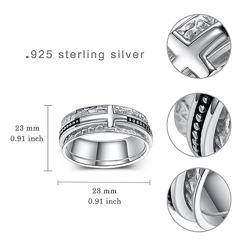 Cross Spinner Ring Sterling Silver Faith Cross Ring Christian Jewelry for Women Men Size 7-104
