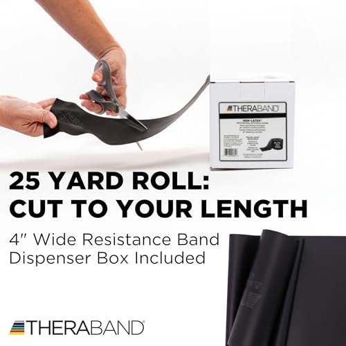 TheraBand Professional Non-Latex Resistance Bands For Upper and Lower Body Exercise Workouts, Physical Therapy, Lower Pilates, 25 Yard Roll Dispenser Box, Black, Special Heavy, Advanced Level 1