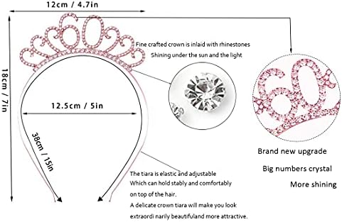 YD 60th Birthday Sash and Birthday Crown Crystal Tiara for Women 60th Birthday Decorations Birthday Gift Party Accessories ( Rose Gold )