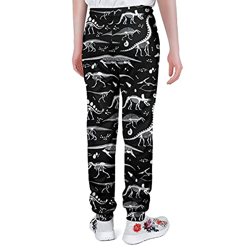 Black Dinosaur Skeleton Pattern Unisex Pants Jogger Sport Casual Sweatpants Trousers with Drawstring for Men Women2