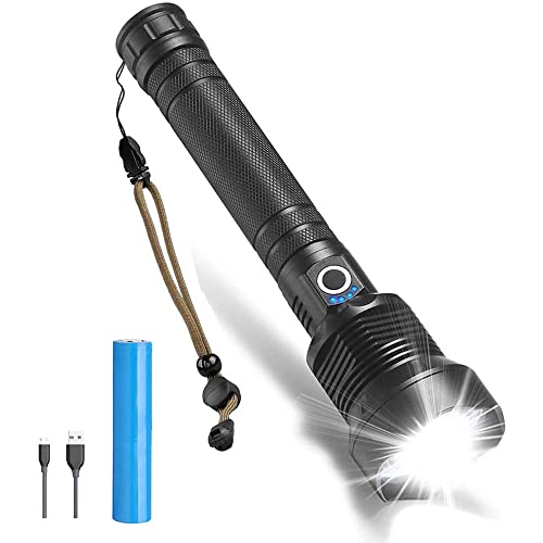 Rechargeable Tactical Flashlight Super Bright Flashlight 9000 Lumen Xhp70 Powerful Flashlight Zoomable Led Flashlight for Camping Hiking Ridding Outdoor Activity