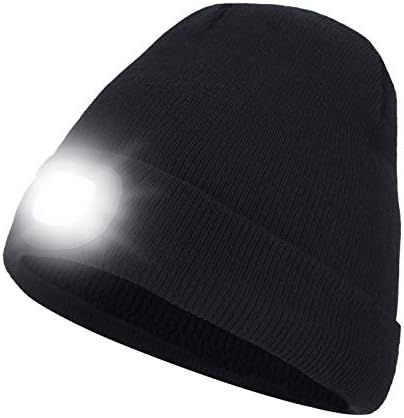 Unisex LED Lighted Beanie Cap, USB Rechargeable Hands Free LED Headlamp Cap, Winter Knitted Hat with Light for Hiking Biking Camping, Christmas Tech Gifts for Men Women Teens (Pink)