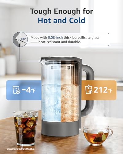 Image of Maxblue GPWD Glass Water Pitcher Compatible with Waterdrop M6H Countertop Reverse Osmosis System, Grey