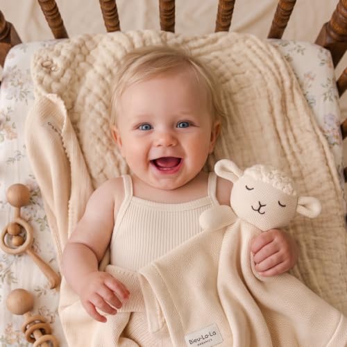 Image of Baby Gift Set - Organic Cotton Newborn Blanket Essentials, Thoughtful Baby Shower & New Baby Gift for Boys & Girls (Lovey - Sheep - Cream)