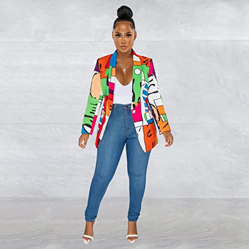 BFFBABY Women's Graphic Print Blazer Button Open Front Lapel Collar Long Sleeve Casual Jacket Multicolored2