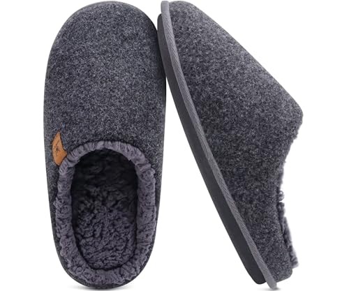 KuaiLu Chaussons Homme Chaudes Pantoufles Hiver pour La Maison en Mousse à Mémoire de Forme,Léger Semelles antidérapantes Slippers pour Intérieur Extérieur Gris Taille 44