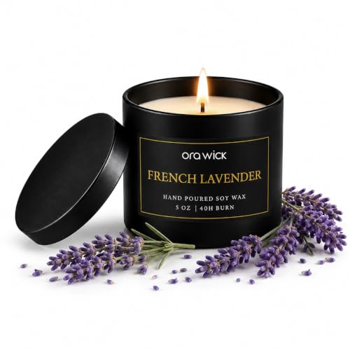 Ora Wick - Lavender Scented Candle, Relaxing Lavender Fragrance, Long Burning Jar Candle, Gift for Women, Bedroom & Living Room Décor - 5 oz Soy Wax Candle