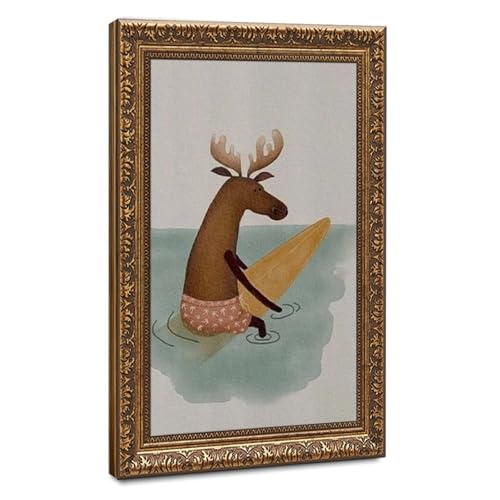 Poster Toile Aquarelle Animal Surf pour Rénover un Mur Vide de Chambre d'Enfant