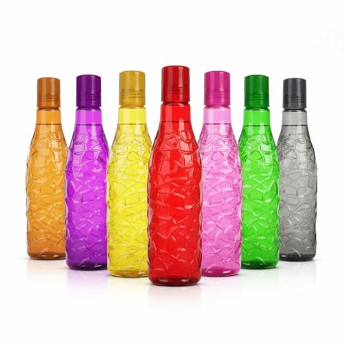 Image of TAVASYA Unbreakable 1 Litre Cracked Ice Pattern Water Bottles | Pack of 3 | Multicolor | Leakproof Screw Cap | BPA-Free | Bottles for Fridge, Home, Office, School and Travel
