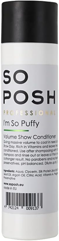 So Posh I'm So Puffy Dog Conditioner - with Silk Protein & Sea Salt, Perfect for Show Days for Poodles, Pomeranians etc, Sulfate & Paraben Free, 1:10 Concentrate 8.4 Oz