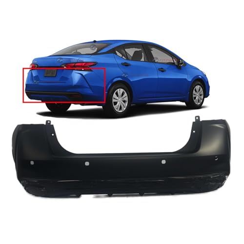Image of Compatible with Nissan Versa 2020-2023 Rear Bumper Cover | Primed, With Parking Sensor Holes, Ready to Paint, OEM 850225EE0J, NI1100340