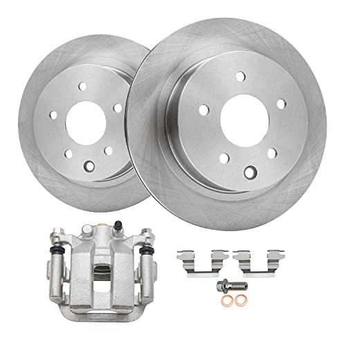 Image of Detroit Axle - Rear Disc Rotors + Left Brake Caliper Replacement | for 2003-2005 Infiniti G35 Nissan 350Z - 3pc Set