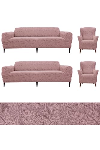 Jakarlı Sehra Desen 3 3 1 1 Lastikli Kanepe Örtüsü, Koltuk Kılıfı pembe 180 x 230, Lastikli Koltuk Örtüsü