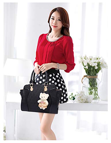 Set de 4 bolsos para mujer: bolso tote, bolso de mano, bolso cruzado y billetera con porta tarjetas miniatura 2