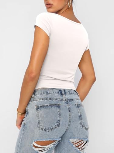 REORIA Women's Casual Boatneck Cap Sleeve Basic Crop Tops Trendy Spring Summer Cotton Going Out Fashion Y2K T-Shirts2