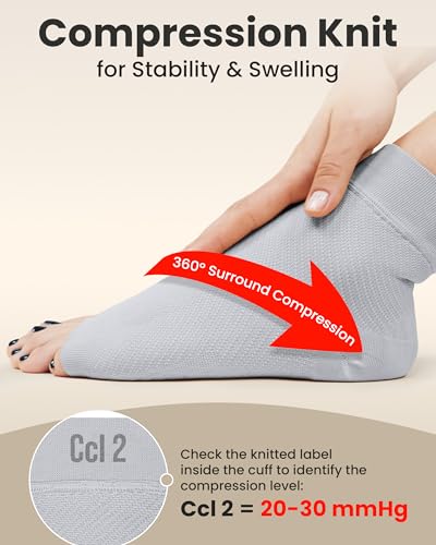 Image of KEMFORD Ankle Compression Sleeve - 1-Pair, Plantar Fasciitis Braces - Open Toe Compression Socks for Swelling, Sprain, Neuropathy, Foot Arch Support for Men and Women - 20-30mmhg, M, Grey