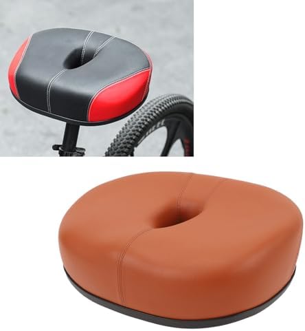 Noseless Bike Seats, Wide Bike Saddle Replacement Thickened Hollow Breathable Shock Absorbing City Mountain Bike SeatsCushion for Men Women (Brown)