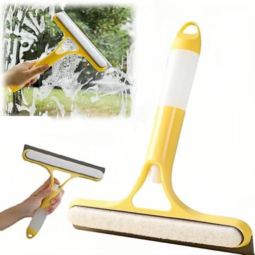 3 in 1 Window Cleaning Scraper, 2025 New All-Purpose Window Cleaner Tool, Squeegee and Scrubber with Spray, for Windows, Walls,Car Windshields, Bathrooms, Kitchens(Yellow）