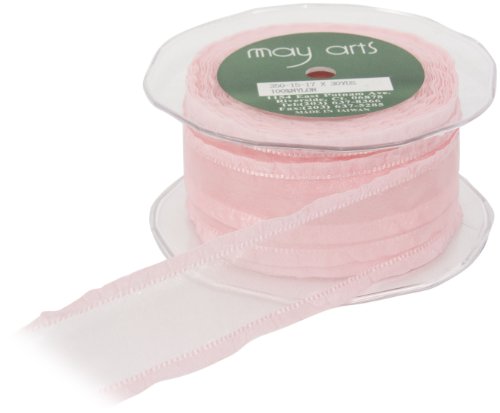 May Arts 1-1/2-Inch Wide Ribbon, Light Pink Sheer with Ruffle Edge