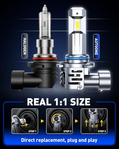 Image of AUTOONE H11 9005 LED Bulbs, No Flicker 6500K White, 120,000LM Brightness H9 /H8 HB3 Lights, Easy 3 Min Plug and Play, IP68 Rated, Long Lifespan, 2 PCS