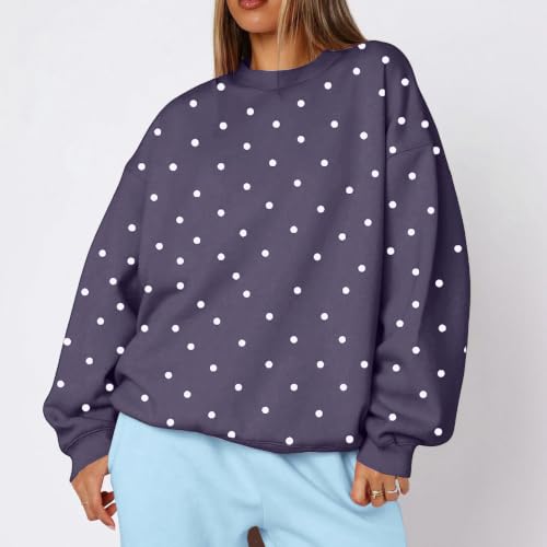 Oversized Sweatshirt for Women Crewneck Polka Dots Fleece Sweet Tops - image 7