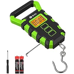 Basculas De Gancho Brifit Pesca Digital, Báscula Electrónica para Equipaje, Báscula de Gancho Colgante Postal de Pesca Máxima de 55 kg con Cinta Métrica, Pantalla LCD Retroiluminada - Verde