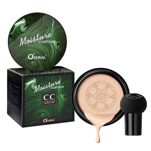 KARLOR CC Creme Foundation Air Cushion with Mushroom Head, Cushion Foundation CC Cream Light wear to even tone Concealer Moisturising BB Cream Foundation Mixed Skin Tone Base (02# Natural)