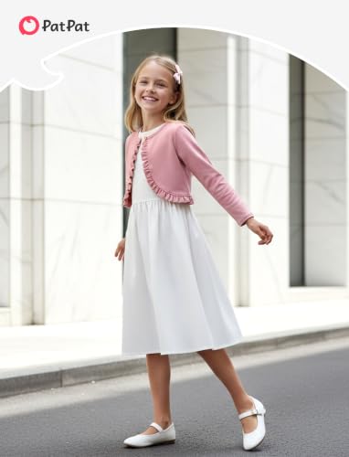 Image of PATPAT Girls Cardigan Bolero Size 4-12 Years Kids Knit Long Sleeve Ruffle Open Front Button Cover Up Cropped Tops for Girls