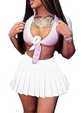 BemorRun White Mini Skirts Pleated Lingerie Skirt Valentines Day Outfit Sexy Outfit for Women Going Out(White,XL)