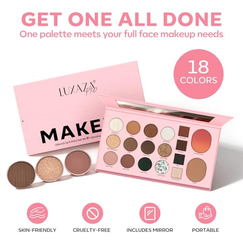 LUXAZA PRO 5-in-1 Backed Eyeshadow Makeup Palette with Blush Bronzer Highlighter, Natural Nude Eye Shadow Palettes 18 Colors Matte Shimmer Glitter Tone Long Lasting Smudge-Proof, Ideal Gifts for Women - Image 2