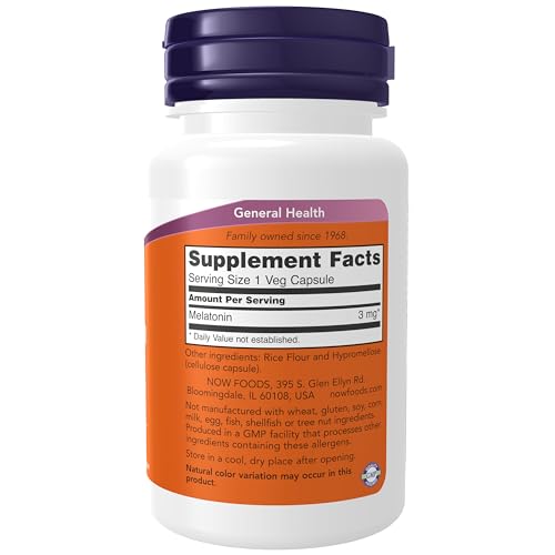 Image of NOW Foods Supplements, Melatonin 3 mg, Free Radical Scavenger*, Healthy Sleep Cycle*, 60 Veg Capsules