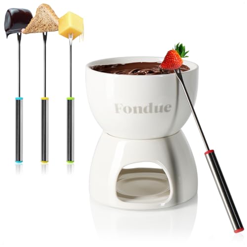 com-four® Premium Schokoladenfondue-Set - Keramikschale mit Teelichthalter und 4 Gabeln - Schmelztopf für Schokolade und Käse - Schmelztiegel - Dessert-Dipschale für 4 Personen - Schmelzgefäß (weiß) com-four® Premium Schokoladenfondue-Set - Keramikschale mit Teelichthalter und 4 Gabeln - Schmelztopf für Schokolade und Käse - Schmelztiegel - Dessert-Dipschale für 4 Personen - Schmelzgefäß (weiß)