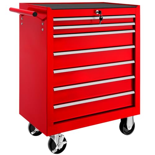 tectake® Chariot d'atelier Metallique Servante d'atelier Vide Trolley Professionnel 7 Tiroirs spacieux Verrouillables Chariot a Roulette pour Rangement Atelier Garage -...