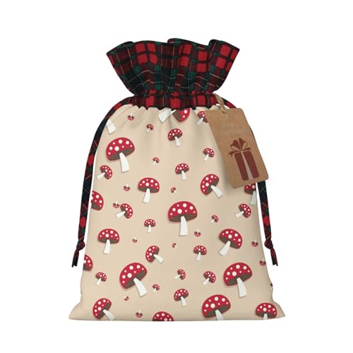 UIANG Mushroom,Christmas Candy Bags with Drawstring,Amanita Toxic Mushroom Illustration,Trick or Treating Bags, Halloween Goodie Bags for Kids Halloween Party Favors Supplies,Black - S