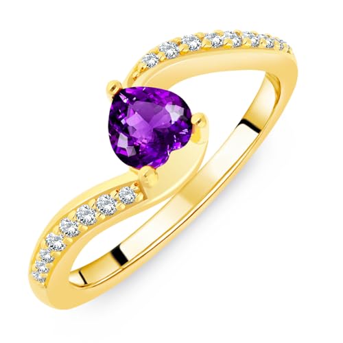 Planetys - Bague Argent 925/1000 pour Femme sertie Améthyste naturelle taille Coeur Plaquée Or 18 carats