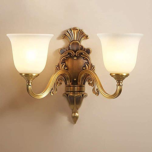 SMUER Aplique metálico rústicos Antiguos Ilumina Las Sombras de Cristal Blanca en alabastro, lámpara de Pared Decorativa se Utiliza para Las lámparas del Pasillo del Dormitorio,2 Lights