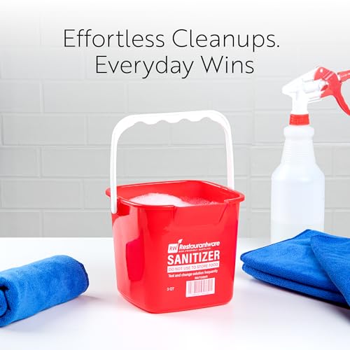 RW Clean 3 Quart Cleaning Buckets, 10 Detergent Square Buckets - With Measurements, Built-In Spout And Handle, Red Plastic Utility Buckets, For Home Or Commercial Use, Restaurantware