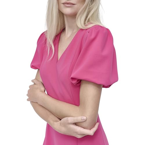 Image of DKNY Women's Bubble Sleeve V-Neck Fit & Flare Mini Dress