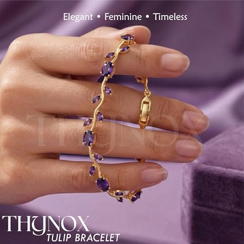Image of THYNOX Tulip Bracelet for Women Stylish | Gold Plated Crystal Floral Jewellery | Adjustable Chain Wrist for Women & Girls Stylish | Elegant Tulip Bracelet for Women, Party & Daily Wear Accessory