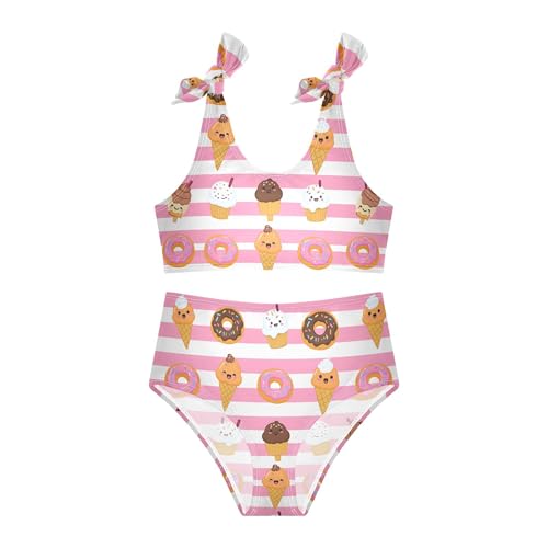 Image of Girls Tankini Swimsuit 2 Piece Pink Unicorn Donuts Summer Beach Bikini Bathing Suit 3T
