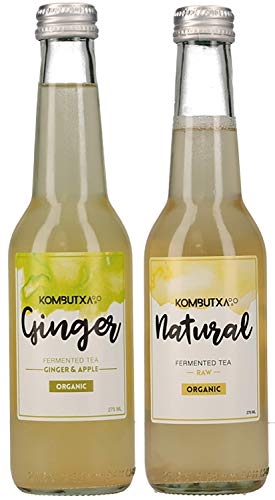 KOMBUTXA BEBIDA TE KOMBUCHA ORGANICA -1 botella de Jengibre y Manzana 275 ml y 1 botella Natural raw 275ml Bio ecologica fermentada tea energetica