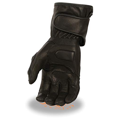 Milwaukee Leather Sh813 Men's Black Leather Waterproof Gauntlet Motorcycle Hand Gloves W/Extra Grip Reinforced Gel Padded Palm. - Large #TOP2