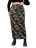 Verdusa Women's Plus Size Casual Drawstring High Waist Camo Print Bodycon Long Skirt Army Green 4X-Large Plus