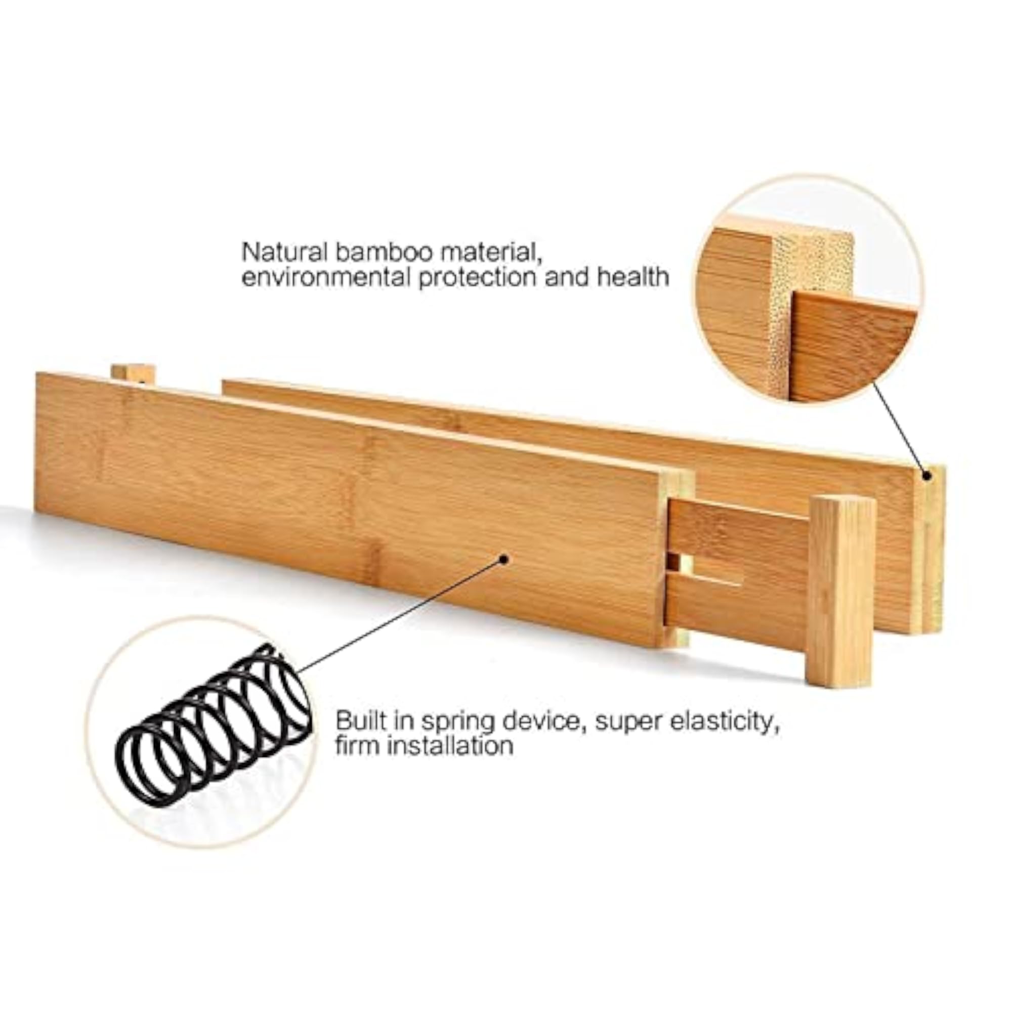 Expandable Bamboo Drawer Dividers, Adjustable Utensil Organizer