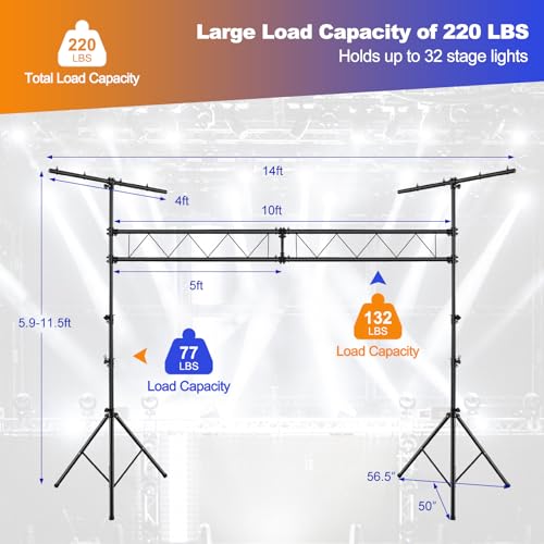 S AFSTAR DJ Light Stand, 14 FT Heavy Duty Metal Lighting Truss System W/Adjustable T Bars, 32 Mounting Points & Triangle Foot, Portable Light Truss for Audio Stage, 220 Lbs Load(Lights Not Included) - Thumbnail 3
