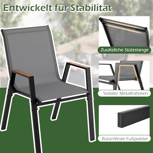 COSTWAY Gartenstühle 4er-Set stapelbar mit Armlehnen – Bild 7