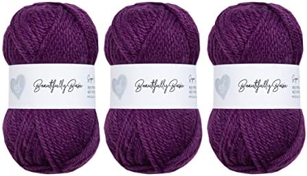 Wool Couture Beautifully Basic Chunky Yarn - 85% Premium Acrylic 15% Virgin Wool Bulky Weight Soft Blend  Easy to Use, Perfect for Beginners  3 Pack of 100g Balls  Ice Cream