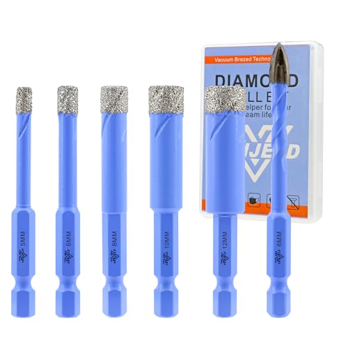 Punte da Trapano Diamantate - 5/6/8/10/12mm 5 Pezzi Punte per Piastrelle e 6mm Punta in Carburo per Ceramica Porcellana Marmo Granito - Attacco Esagonale a Cambio Rapido con Custodia