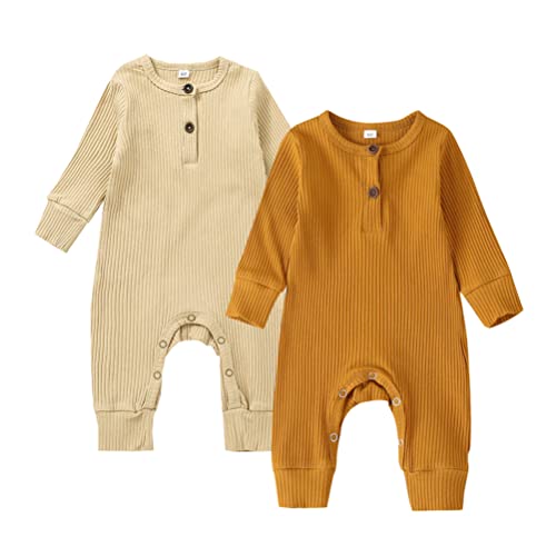 Image of Bafeicao Baby Boy Girl 2/3 Pack Solid Romper Ribbed Short/Long Sleeve Bodysuit Jumpsuit Infant Knitted Outfits Clothes